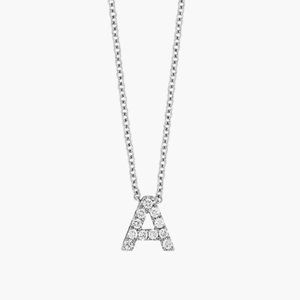 18k Gold Pavé Diamond Initial Pendant Necklace - White Gold "A"